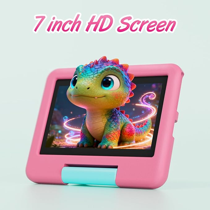 Kids Tablet, 7 inch Android Tablet for Kids, 4GB RAM 32GB ROM 1TB Expand, Toddler Tablets with Parental Control, IPS Screen, Dual Camera, Educational, Games, Shockproof Case for Boys/Girls (Pink)