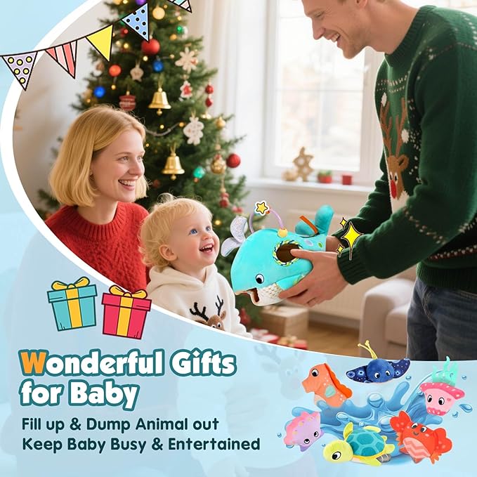 FREYBLI Baby Toys 6-12 Months - Soft Ocean Adventure Toy with Rattle, Crinkle Paper, Squeaker, Mirror - Baby Sensory Montessori Toys for 6 Month Old Developmental, 1 Year Old Boy Girl Gifts Toys