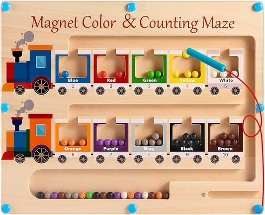 Magnetic Color and Number Maze Board Wooden Montessori Fine Motor Skills Toys for 3 4 Year Old Preschool Learning Activities Classroom Must Haves Sorting Travel Toys for Toddlers Boys Girls
