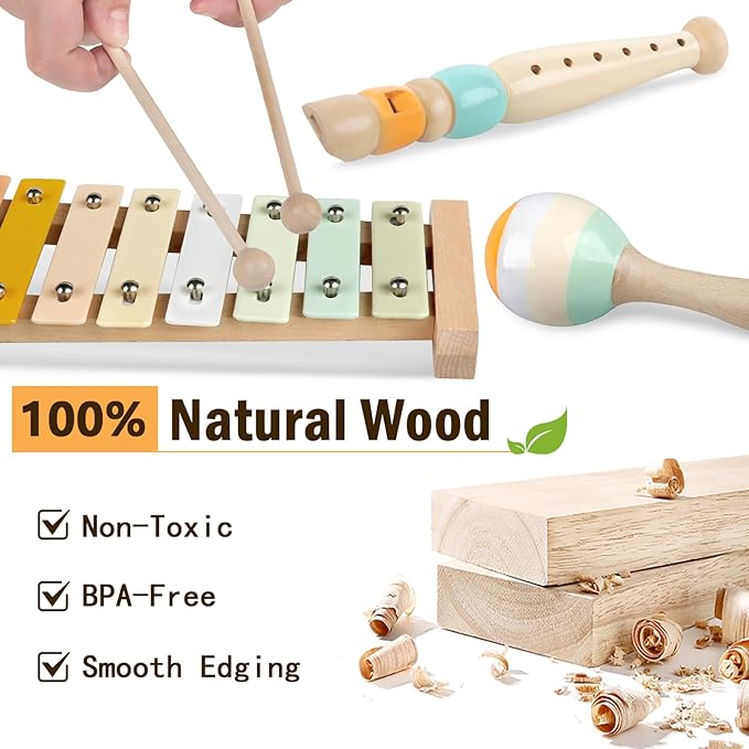 Baby Toys Montessori Toys for Babies, Wooden Musical Instruments Toy Stacking Building Blocks, Infant Teething Toys Sensory Balls, Xylophone, Birthday Gift for Toddlers