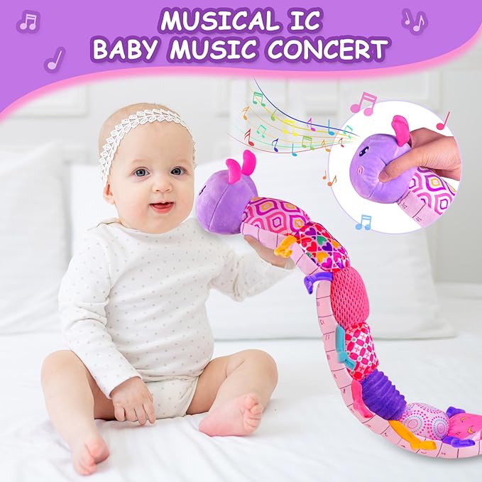 Baby Girl Stuffed Animal Toys with Multi Textures,Rattle,Crinkle,Baby Girl Gift 6 to 12 Months,Infant 3 4 5 7 8 9 Months Old Newborn Toy,Caterpillar-Purple