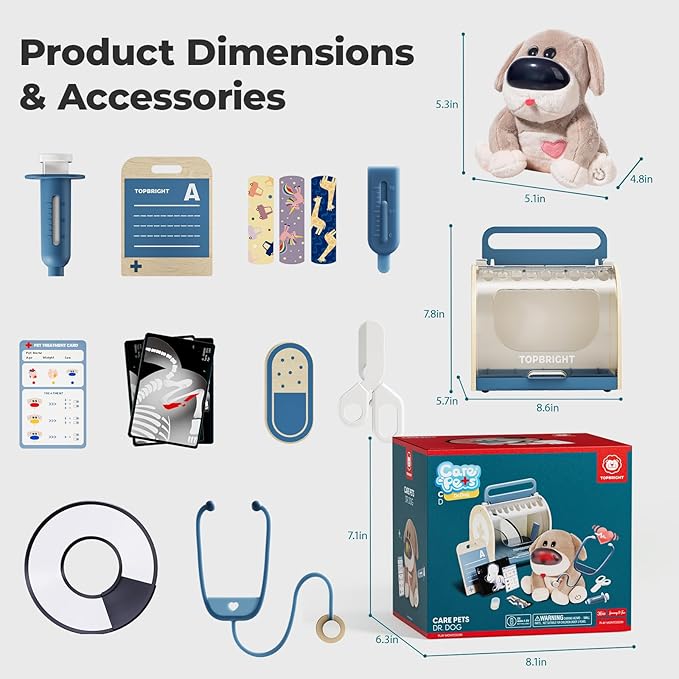 Interactive Dog Vet Set, Play Veterinarian Set for Kids, Birthday Gift for Boys Girl, Pretend Play Toy Doctor Vet Kit for Toddlers 3-5