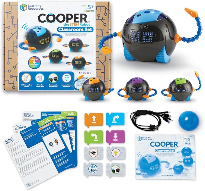 Learning Resources Cooper the STEM Robot Classroom Set - Coding for Kids, Building Toys, Robotics Kids, Montessori Programming, Gifts for Boy and Girls, Must Haves , Interactive Homeschool Supplies