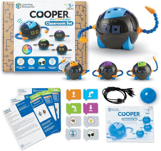 Learning Resources Cooper the STEM Robot Classroom Set - Coding for Kids, Building Toys, Robotics Kids, Montessori Programming, Gifts for Boy and Girls, Must Haves , Interactive Homeschool Supplies