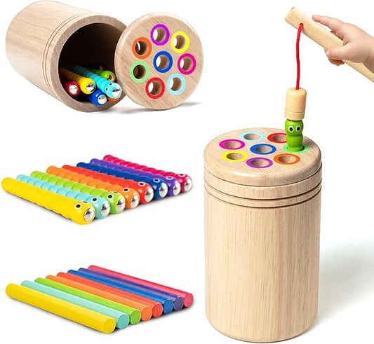 Wooden Montessori Toys for Toddlers 1-3, 2-in-1 Color Sorting & Magnetic Fishing Game, Fine Motor Skills Sensory Activities, Preschool Learning Educational Gifts for Boys and Girls