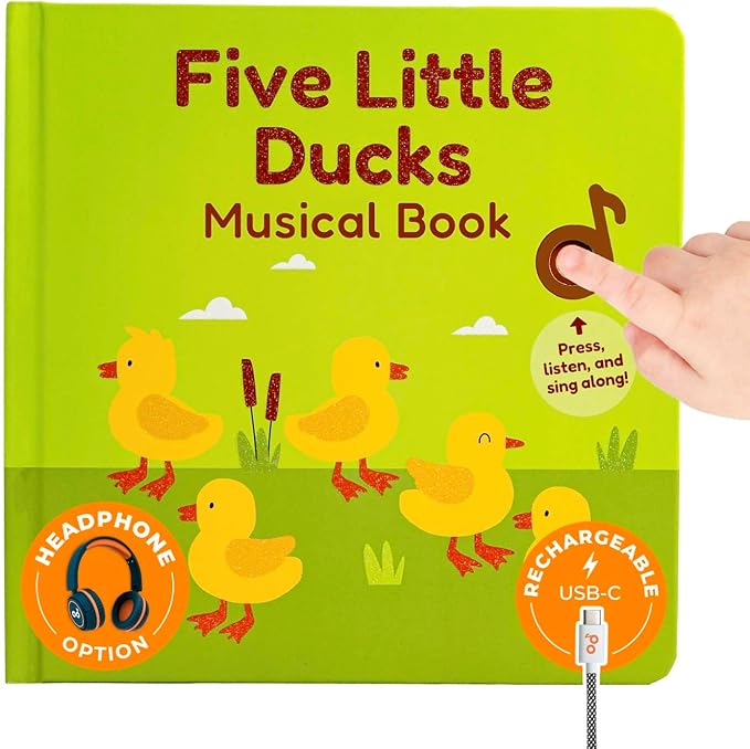 Cali's Books Five Little Ducks Nursery Rhymes Book for Toddlers - Sound Books for Toddlers 1-3, Headphone Jack, Musical Book with Sound Button and 6 Songs
