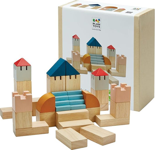 PlanToys® Creative Blocks Wooden Montessori Building and Imagination Toy in Orchard Shade | Fine Motor, Spatial Reasoning and Early STEM Learning Activity | Eco Friendly Open Ended Play Set