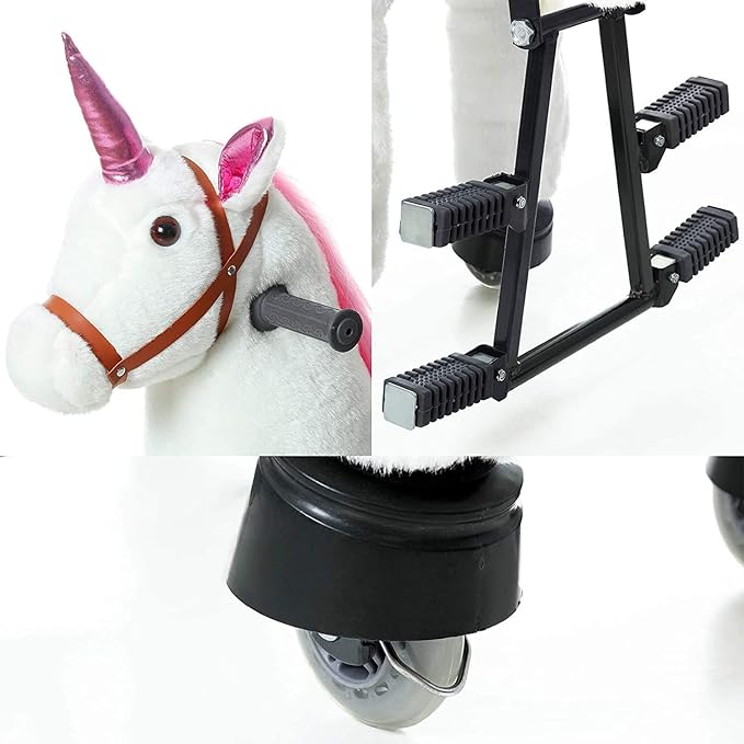 JoJoPooNy Ride on Unicorn Toys for Girls, Ride on Horse Riding Pony for Children 6-14 Years Old, Rideable Plush Walking Horse Animal with Wheels