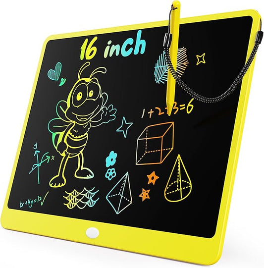 KOKODI LCD Writing Tablet, 16 Inch Colorful Toddler Doodle Board Drawing Tablet, Erasable Reusable Electronic Drawing Pads, Educational and Learning Toy for 3-6 Years Old Boy and Girls(Yellow)