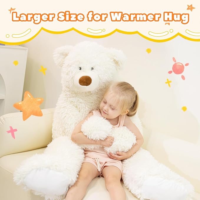Giant Stuffed Animals Plush 47 inch, Huge Stuffed Bear Plushies, Large Plush Ploar Bear Animal Gift for Kids Boys, Birthday,Valentine,Christmas