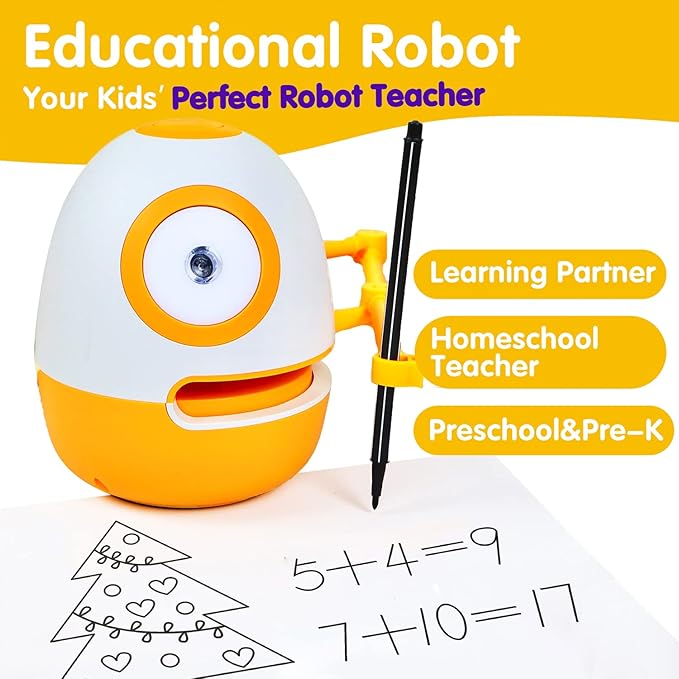 Learning Educational Robot Toys for 3 4 5 Year Old Kids,Interactive Talking Drawing Robot Teach Math Sight Words Preschool Kindergarten Learning Activities Toy Gift for Girls and Boys Age 3-5