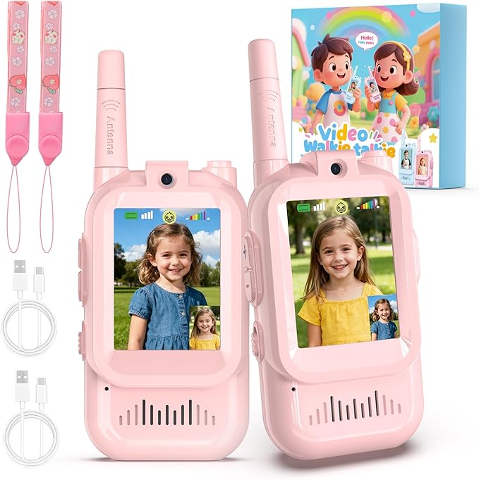 Video Walkie Talkies for Kids, 2 Pack Facetime Walkie Talkies with HD Camera & Voice Changer for Boys Girls for Family Games, Indoor, Outside, Hiking Christmas Birthday Toys Gift Ages 3-12 (Pink)