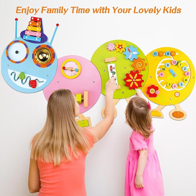 Dollox Caterpillar Activity Wooden Wall Panels, Toddler Sensory Wall Panels Toy Busy Board Interactive Educational Toys, Montessori Wall Decor Preschool Toy for Daycares Activity Center Livingroom