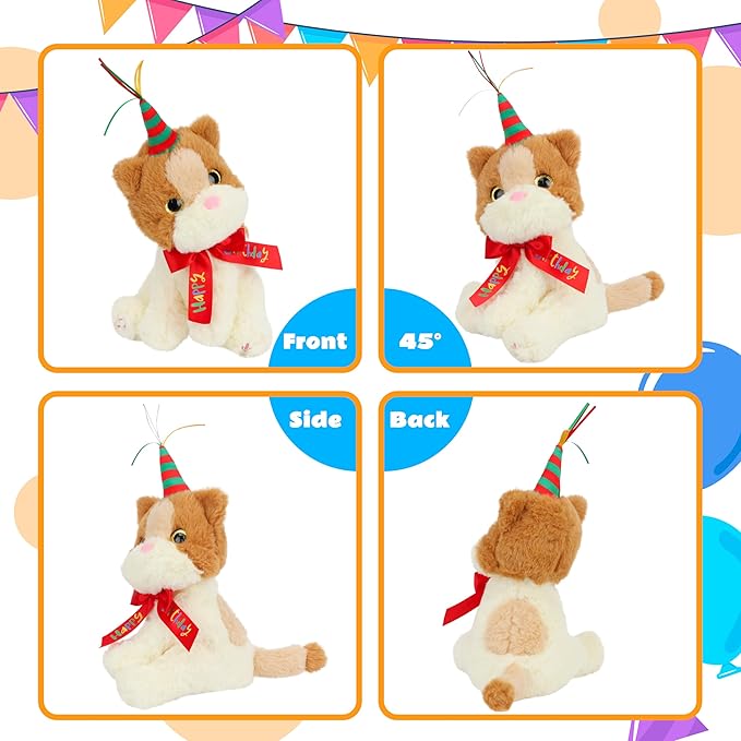 Cuteoy Musical Birthday Cat Repeat What You Say Interactive Animated Stuffed Animal Shaking Singing Dancing Turning Circle Kitten Plush Toy Electric Plushies Gifts for Kids Girls Boys Birthday