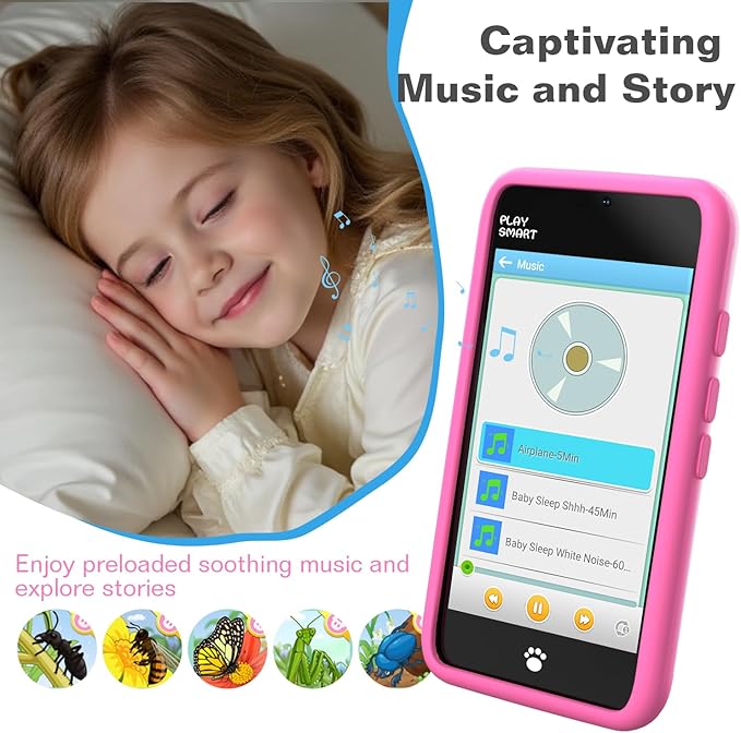 MOMILLA Toys Kids Smart Phone for Girls, 3.97” Cell Phone with Dual Cameras, Stickers & Frames, 200+ Games, 16GB Storage, Educational Mini Toddler Play Toy, Christmas Birthday Gift for Kids Age 3-10