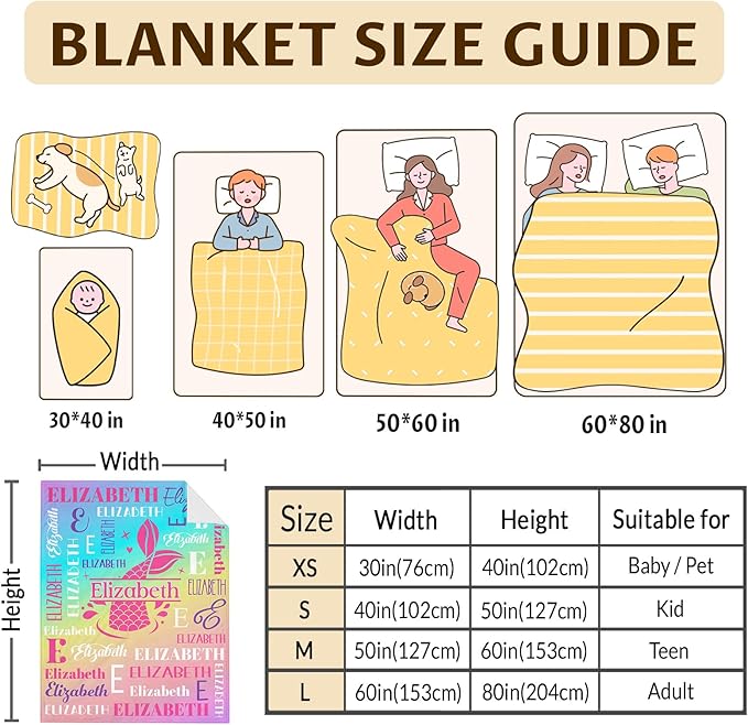 Girls Blankets, Custom with Name Mermaid Throws Gifts for Kids Teens Women, Personalized Soft Comfy Monogram Flannel Fleece Blanket for Bed Couch Sofa Home Decor, Mermaid Stuff Themed Gifts