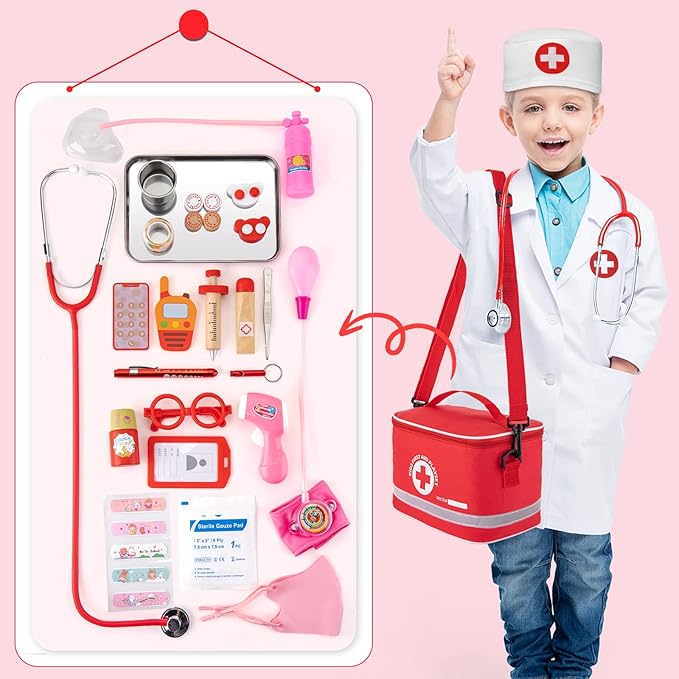 Doctor Kit for Kids, 34 Pcs Kids Doctor Playset Kit for Toddlers 3-5 with Medical Storage Bag & Real Stethoscope, Fun Role Playing Game, Doctor Play for Toddlers Boys Girls Ages 3+