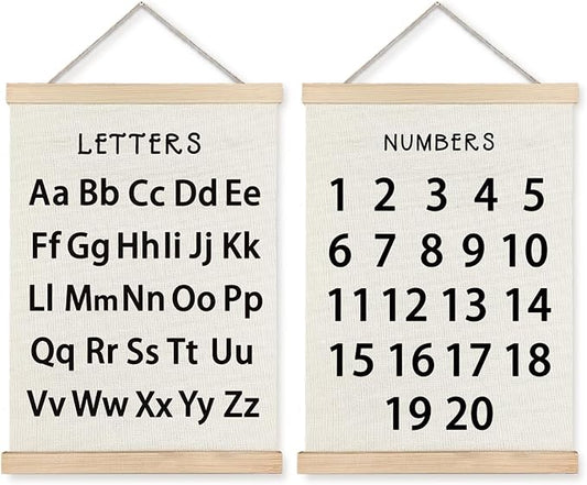 Supwhd Classroom Wall Decor, Numbers and Alphabet Educational Wall Art Poster, Alphabet ABC Numbers from 1 to 20 Poster Wall Decor for Toddler Kids Room Playroom Classroom, 12x16 Set of 2（Black）