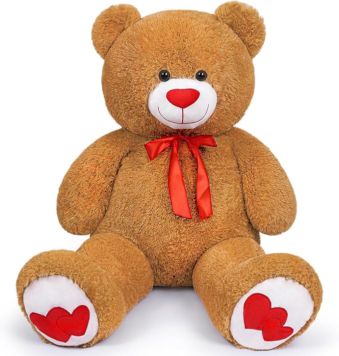 Big Teddy Bear 43.3 inch Giant Stuffed Animal Bears with Love Heart Cute Soft Large Plush Toy for Kids Girlfriend Valentine's Baby Shower, Dark Brown