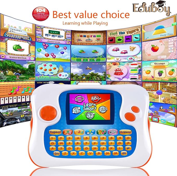 Eduboy Kids Tablet,English-Spanish Bilingual Learning Tablet for Kids, Educational Toy with 104 Learning Apps/Games,Support TV Out Function,Great Choice for Preschool Toddlers Babies Early Education