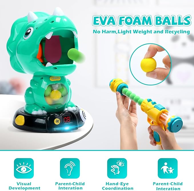EagleStone Moveable Dinosaur Shooting Toys for Kids, Triceratops Dino Shooting Games with 2 Gun, 48 Balls, LCD Score Record, for Boys and Girls, Party Favor for Indoor and Outdoor