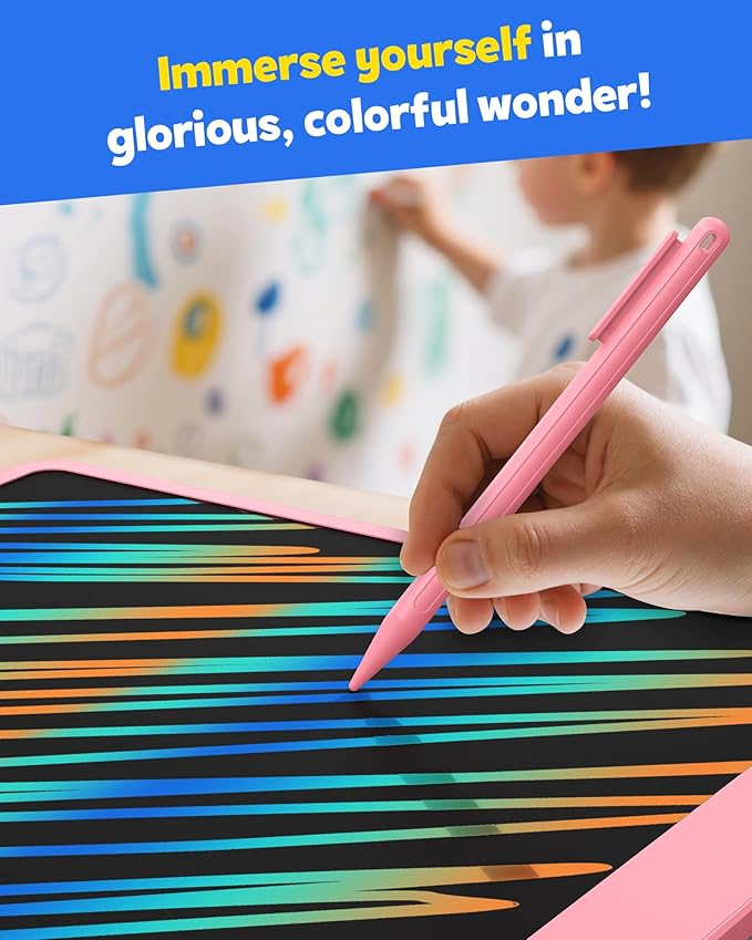 TEKFUN LCD Writing Tablet for Adults, Large Doodle Board, 16 Inch Colorful Drawing Tablet Writing Pad, Toddler Toys for 3 4 5 6 7 8 9 Year Old Girls Boys Teen, Birthday Gifts for Kids (Pink)