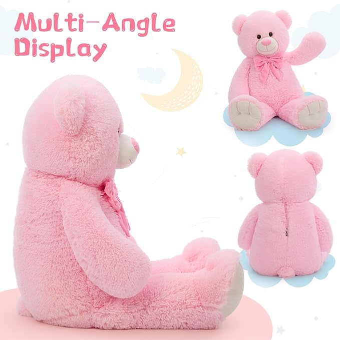 Tezituor Big Pink Teddy Bear Stuffed Animal, 36" Giant Plush Bear Toys Baby Shower Decor Christmas Valentines Gifts for Girlfriend Girls Kids
