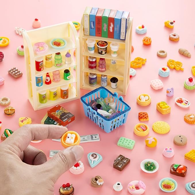 164pcs Miniature Supermarket Shelves Furniture Model 4 Layers Shelf Display Rack Doll House Accessory Storage Bookshelf Accessories Mini Locker Decor Food Drink Bottle Toy Cosplay Game Party