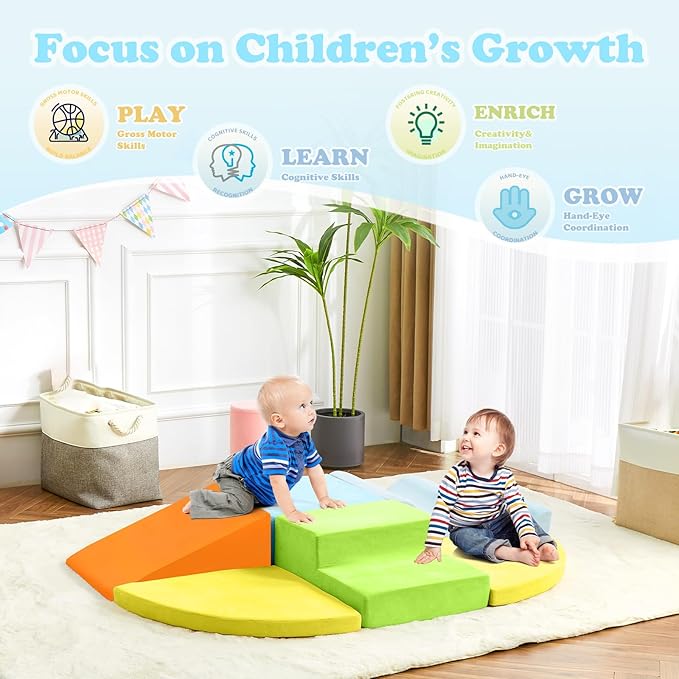 QUCHI Climbing Toys for Toddlers, Toddler Climbing Toys Indoor, 7-Piece Soft Foam Climbing Blocks Set, Toddler Playtime Corner Climber Indoor Foam Play Gym for Climbing Crawling and Sliding
