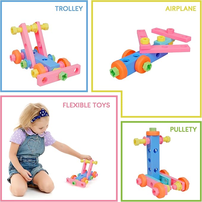 Toddler Girl Toys STEM Toys for Kids Toy,Kids Tool Set with Play Drill and Tool Box,Pink House,Protective Goggles for 3 4 5 6 7 Years Old Toddlers Kid