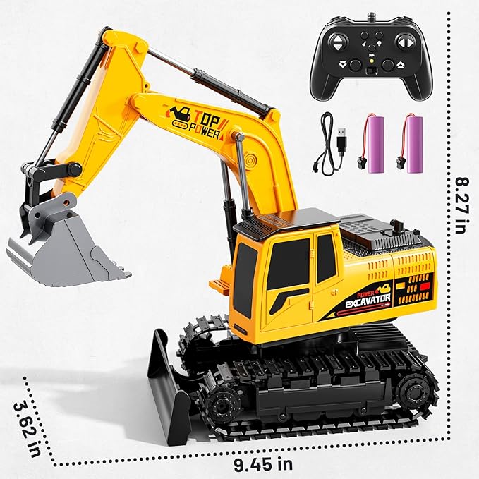 Remote Control Excavator Toys for Boys Age 6-12, 11CH 2.4Ghz RC Sand Digger with Metal Shovel Lights/Sounds, Construction Truck Toys for Boys 3 4 5 6 7 8 9 10 11 12 Year Old Kids