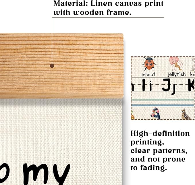 HEYJEEPER Kids Alphabet and Numbers Learning Posters,18.5x14 Inch Linen&Canvas Educational Wall Art with Wood Hanger, ABC 1-10 Chart for Toddlers Classroom Nursery Playroom Decor(Colorful-03)