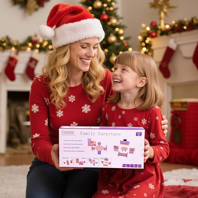 BABESIDE Wooden Dollhouse Furniture Set, 15 Pcs Dollhouse Accessories for 5 Rooms, Solid Wood Miniature Furniture Toys for 6'' Dolls, Pretend Play Gift for Kids Ages 3+ Girls Boys