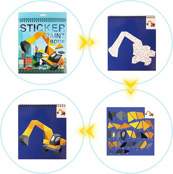 Vehicle Paint by Sticker Book Crafts for Kids Ages 4-8 Sticker by Number Boys and Girls Birthday Gifts Party Favor, Travel Toys Car Stickers for Toddler Learning