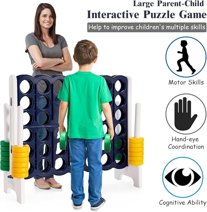 COSTWAY Jumbo 4-to-Score Giant Game Set, 4 in A Row for Kids and Adults, 3.5FT Tall Indoor & Outdoor Game Set with 42 Jumbo Rings & Quick-Release Slider, Perfect for Holiday Party & Family Game