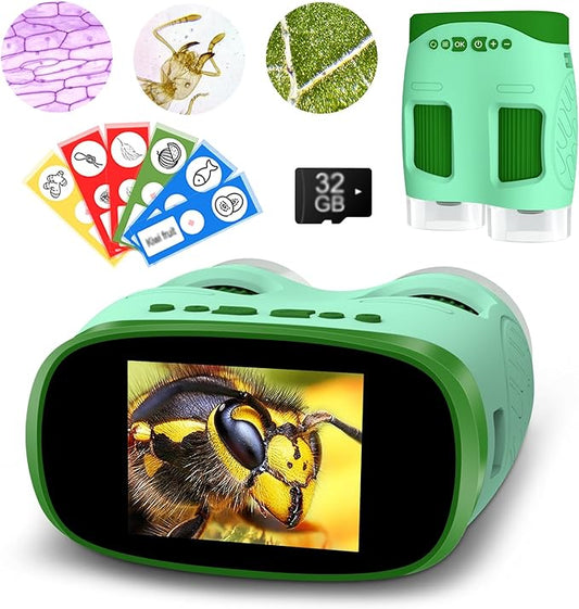 Portable Microscope Toy for Kids : 3-in-1 Camera and Telescope Toy with 6 Slides, Perfect for Indoor Outdoor Exploration, Pocket Edu Christmas Birthday Gifts for Age 3-12 Children Students