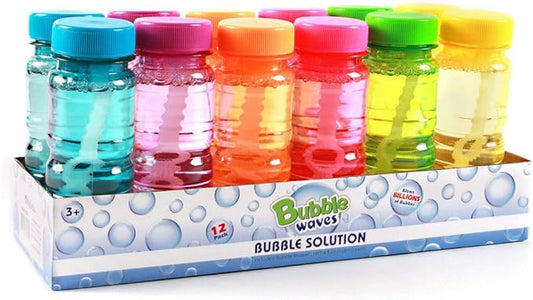 Big Bubble Bottle 12 Pack - 4oz Blow Bubbles Solution Novelty Summer Toy - Activity Party Favor Assorted Colors Set
