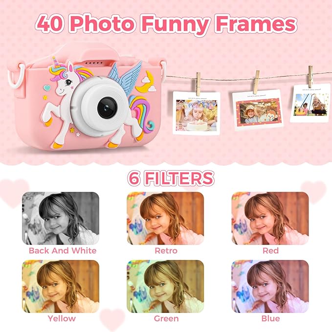 KANAD Kids Camera for 3-12 Year Old Girls, 1080P HD Digital Camera with 32GB SD Card, Shockproof & Easy-to-Use Toys for Camera, Christmas Stuffers Gifts for Kids, Encourage Creativity & Outdoor Play