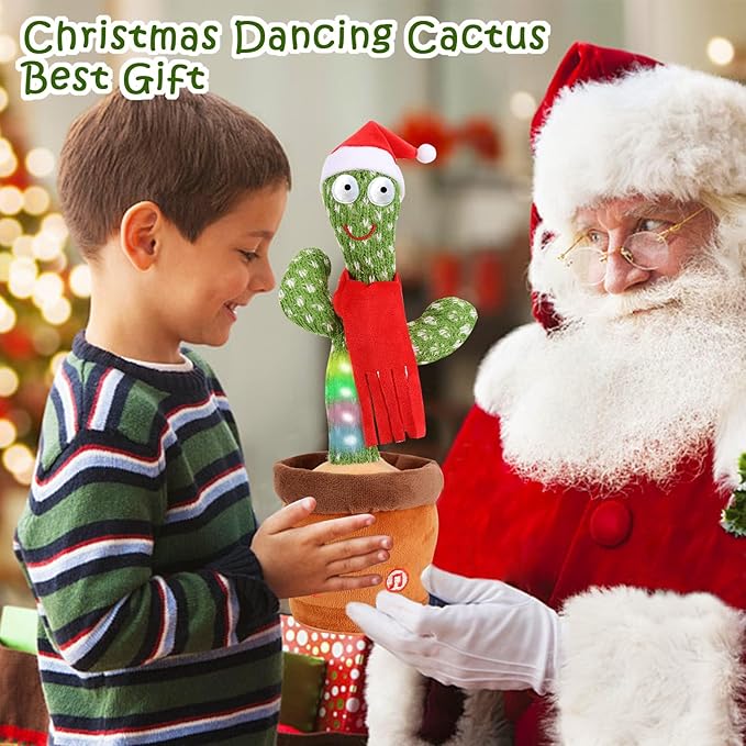 Emoin Christmas Dancing Cactus Toy, Talking Cactus Baby Toys for Baby Christmas Toy Gift Singing Repeats What You Say Baby Interactive Plush