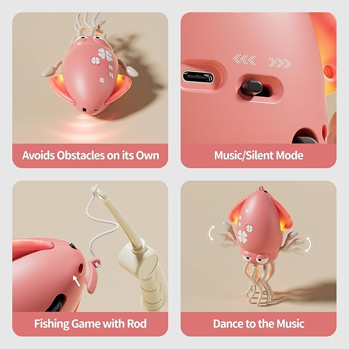 Electric Crawling Octopus Toy with LED Lights & Music, Smart Obstacle Avoidance, Interactive Auto-Dance Octopus for Gifts, Toddlers, Indoor Fun, Brings Endless Giggles (Pink)