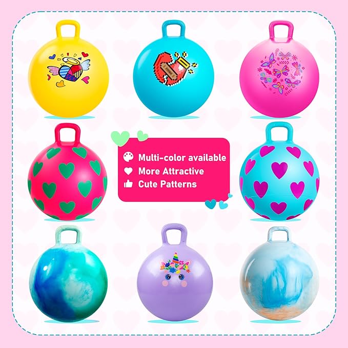 EVERICH TOY 2-Pack Hopper Ball, 15In Hippity Hop Balls for Kids 3-6, Heart Bouncy Ball with Handle, Indoor Outdoor Inflatable Christmas Hopping ToysGifts for Girls Boys