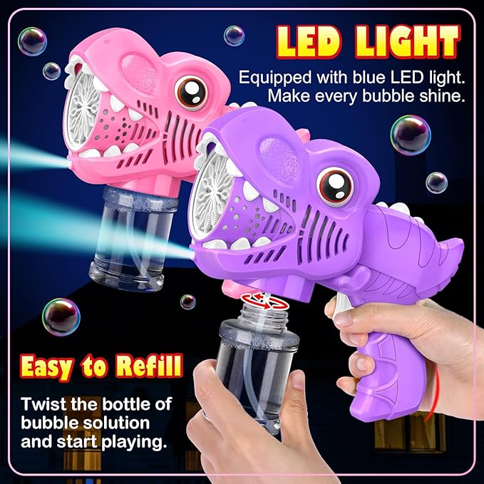 Toys for Girls Kids Ages 3-8: Bubble Gun for Kids 2 Rechargeable Dino Bubble Machine Gift for 3 4 5 6 7 8 Girls Toddlers Ages 4-6 Easter Basket Stuffers Outoor Birthday Christmas Valentines