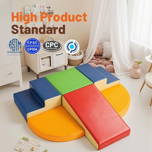 6-Piece Soft PU Leather Toddlers Climbing Toys, Baby Foam Climbing Blocks for Toddlers, Foam Play Gym Climber Structures for Toddler 3, Indoor Climb and Crawl Activity Play Set