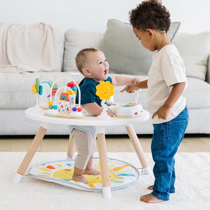 Move2Play 4-in-1 Baby Activity Center | Montessori-Inspired Design | 8 Interactive Toys | Tummy Time, Exersaucer & Toddler Table | Shower Gift | Essential | Must Have for 3, 6, 12 Month Old (Sun)