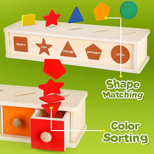 Aizweb Color Shape Sorting Toy for Toddler 3 Year Old, Wooden Montessori Toy Shape Sorter Color Matching Box Game, Early Educational Learning Sensory Toy for Baby Boy Girl