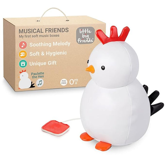 Little Big Friends Musical Baby Toy – Soft Plush Pull-String Cord Classical Toy for Baby & Toddlers | Soothing Stuffed Cuddly Animal Gift | Paulette The Hen