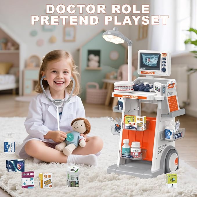 RedCrab Doctor Kit for Kids,32PCS Kids Doctors Play Set with Medical Cart,Stethoscope, Thermometer and Syringe,Doctor Role Play Toy Gift for Girls Boys 3,4,5,6,7,8+