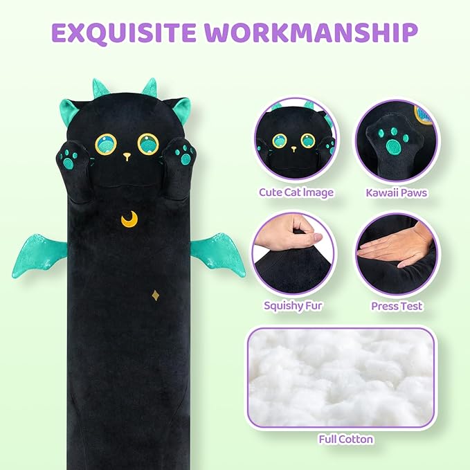 Mewaii Long Cat Plush, 5 Sizes, 120% Extra Filling Giant Plushness Kids Body Pillow, Kawaii Cute Big Eyes Stuffed Animal Plushie, Big Long Body Pillow Gift for Girls 36'
