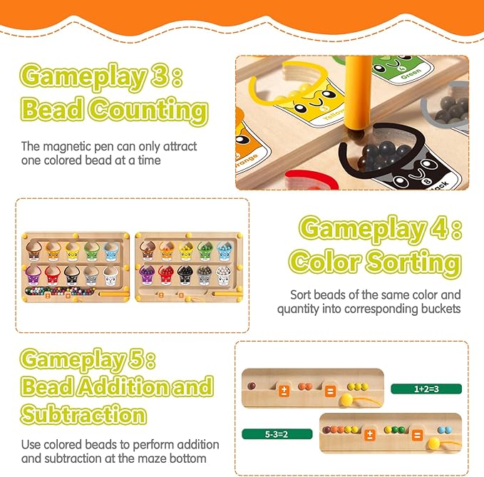 Magnetic Color & Number Learning Game for Toddlers, Montessori Counting Toys with 10 Cups & 55 Candy Balls, Fine Motor Skills Toys for Kids Ages 3 4 5, Preschool Educational