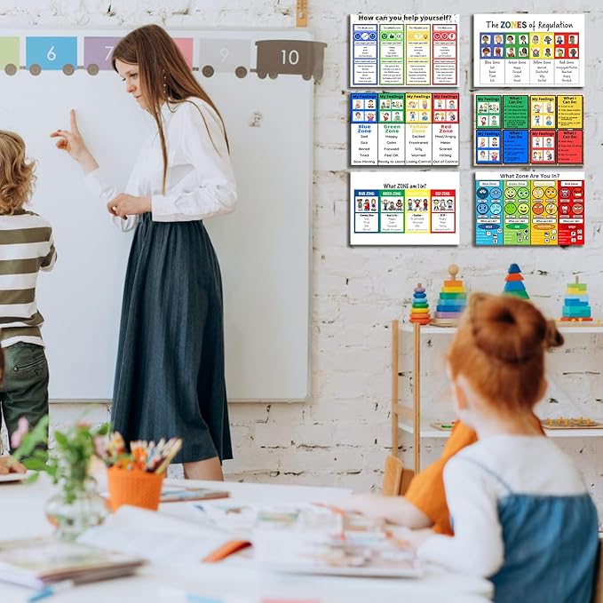 Zones of Regulation Bulletin Board Set Chart for Kids - Feelings Posters - 6 Set Unframed 12x18inch (30x45cm)